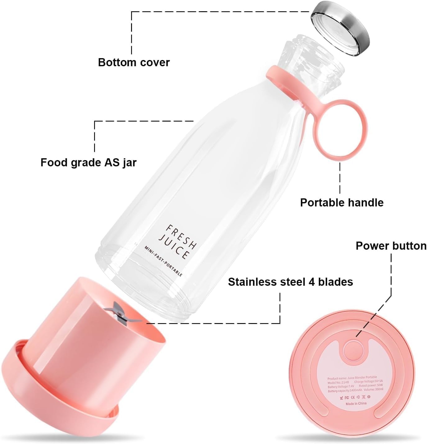 SUPER BLENDER - for Shakes and Smoothies Fruits Vegetables Juice Maker Grinder Mixer Strong Cutting Bottle Sports Travel Outdoors Gym (muticolor)